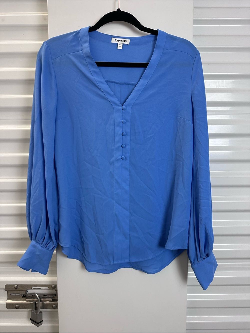 Express Blue V-Neck Button-Front Blouse